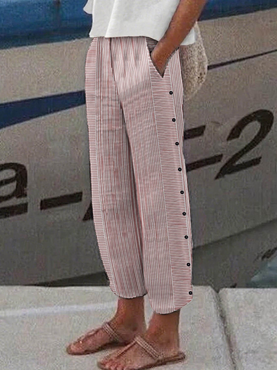 Women's Cotton Pants Tapered pants Chinos Cropped Pants Fashion Streetwear Ankle-Length High Waist Striped Pocket Elastic Waistband Comfy Soft Comfortable Outdoor Street rice white Black Pink Green 2026 - $12.99 –P5