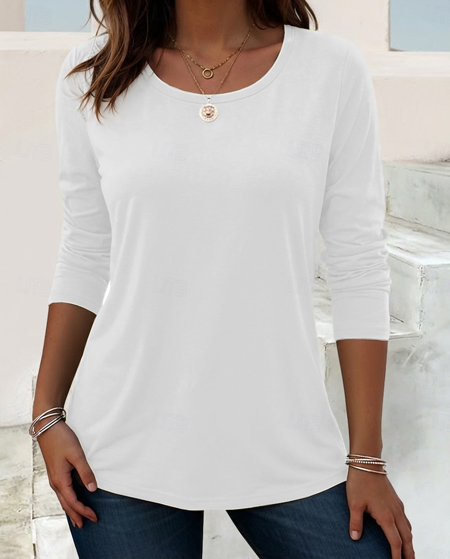 Per donna Maglietta Blusa Tinta unica Semplice Elegante Classico Manica Lunga Girocollo Top lunghi Quotidiano Uscire Abbigliamento mare Blu Nero Bianco Giallo Rosa Primavera Autunno del 2026 a $22.99 –P9
