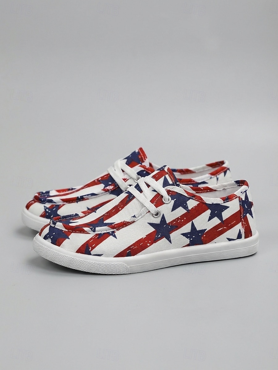 Women's 250th Anniversary American Flag Canvas Sneakers - Patriotic Lace-Up Casual Shoes for 4th of July, Travel & Everyday Wear 2026 - $24.99 –P1