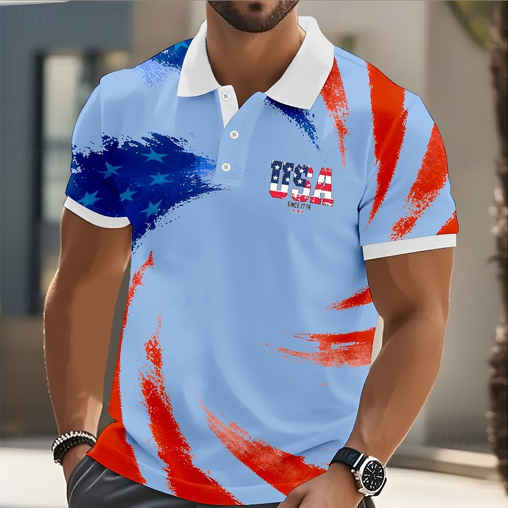 4 luglio 2026 250° Per uomo Bandiera Americana Polo Manica Corta Magliette polo Bavero Casual Athleisure Bottoni Primavera & Estate Blu Bianco Viola del 2026 a $22.99 –P2