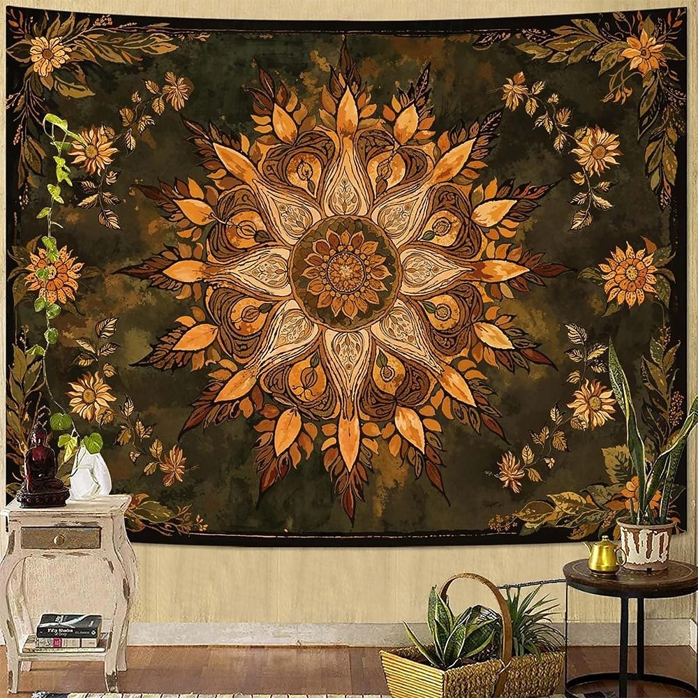 Tapeçaria de parede mandala boêmia em tons de laranja queimado, com intrincado medalhão floral, arte étnica tribal boho para decoração de casa, sala de estar, quarto ou escritório. de 2026 por $20.99 –P6