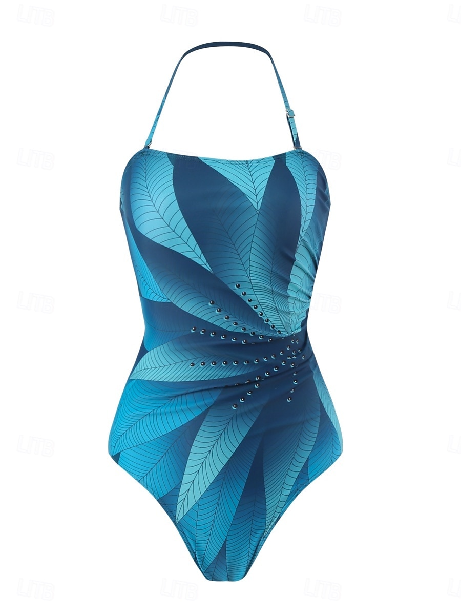 Women's Swimwear One Piece Monokini Swimsuit Tummy Control High Waist Slim Backless Vacation Beach Wear Ombre Leaves Halter Neck Sleeveless Bathing Suits 2026 - $48.99 –P6