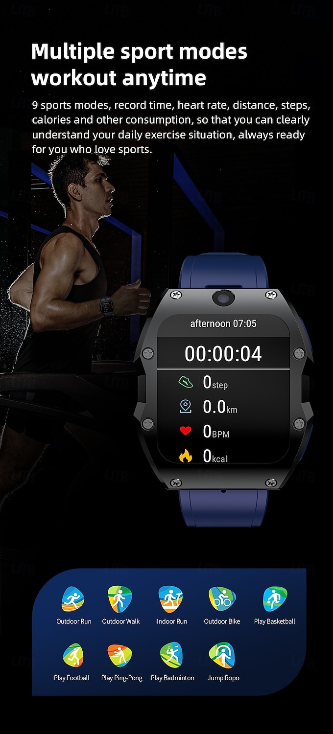 Lokmat appllp 3 max smartwatch 2,02 cala 4G LTE komórkowy smartwatch telefon krokomierz przypomnienie o połączeniach monitor aktywności kompatybilny z Androidem, iOS, GPS unisex, połączenia bez użycia rąk, sterowanie multimediami ipx-4 55 mm 2026 - $334.49 –P8