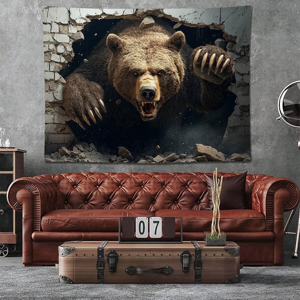 3D Realistic Grizzly Bear Wall Tapestry Fierce Wild Animal Breaking Through Wall Art Hanging Man Cave Decor Boys Room Game Room Backdrop Gift for Men 2026 - $20.99 –P1