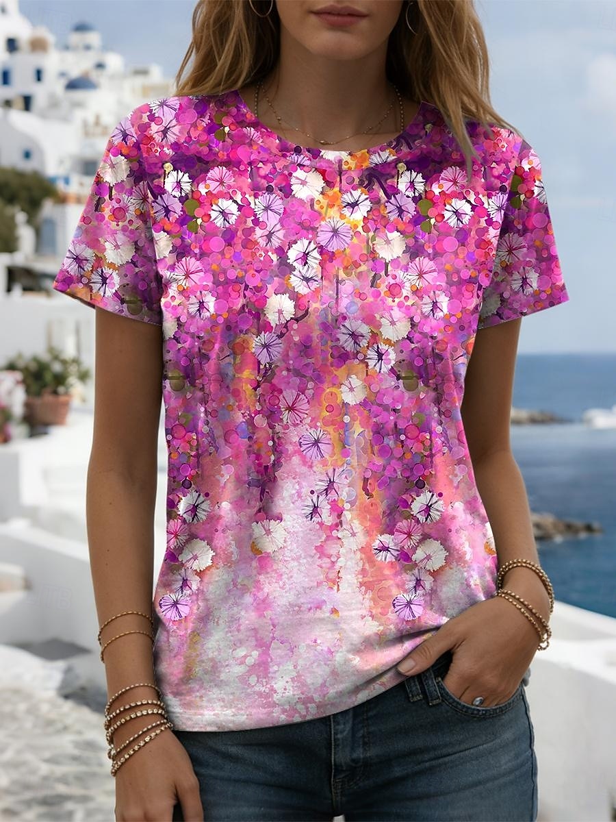 Women's T Shirt Print Graphic Plants Stylish Classic Casual Short Sleeve Crew Neck Regular Tops Daily Blue Yellow Purple Green Summer Spring 2026 - $21.99 –P1