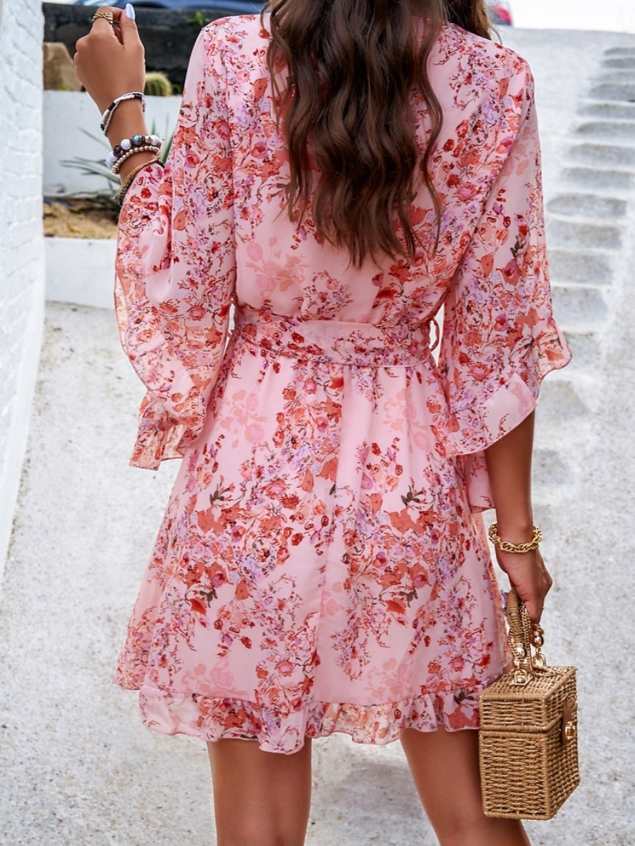 Women's Mini Dress Casual Dress Chiffon Dress Floral Dress Elegant Fashion Modern Outdoor Vacation Going out Regular Fit Floral Half Sleeve V Neck Black Pink Green Summer Spring 2026 - $41.99 –P11