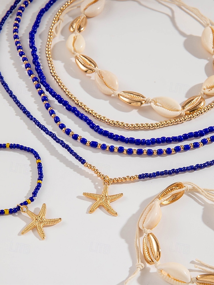Women's Multi-Layer Beaded Necklace and Bracelet Set with Starfish Pendant – Alloy Material, Bohemian Style, Colorful, Perfect for Vacation, Beach and Daily Casual Wear 2026 - $12.76 –P13