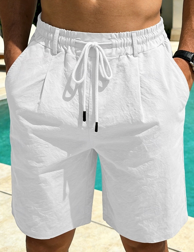 Men's Linen Shorts Summer Shorts Beach Shorts Drawstring Pocket Plain Comfort Breathable Knee Length Daily Outdoor Holiday Vacation Casual Black White Inelastic 2026 - $22.99 –P4