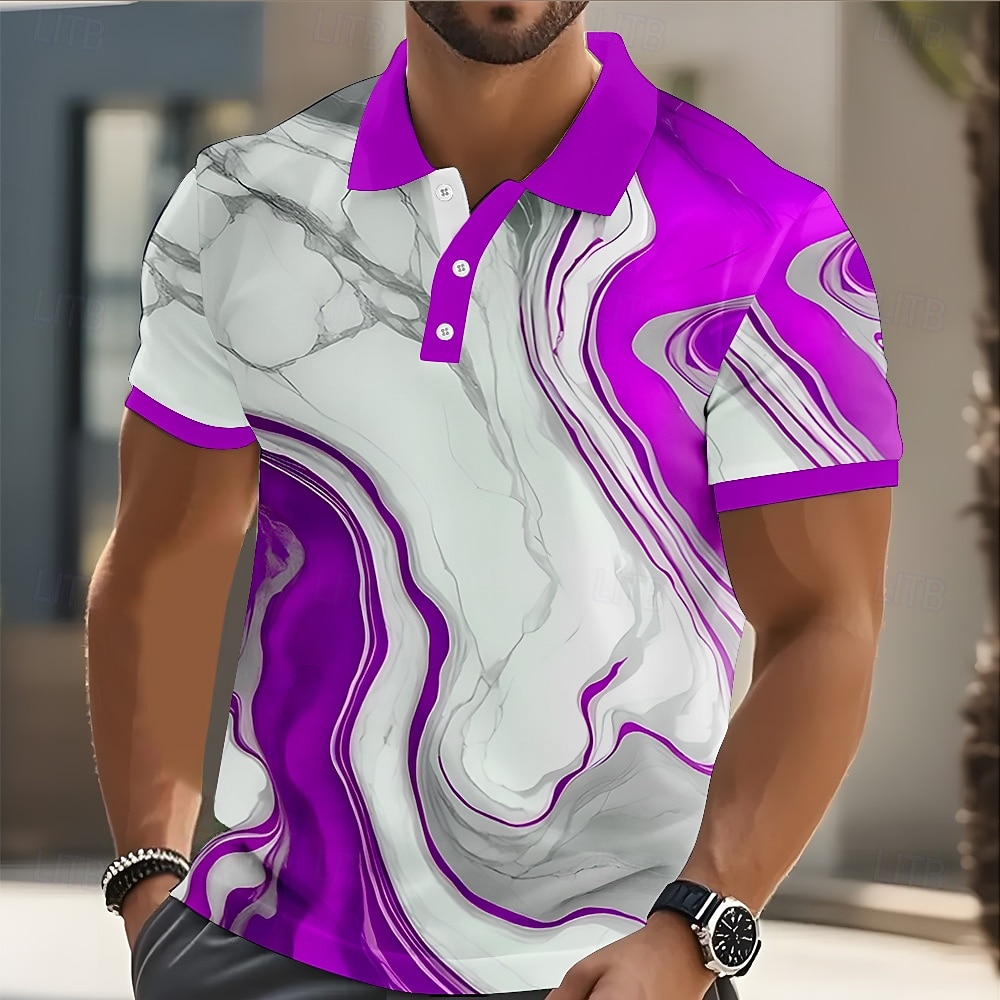 Herren Geometrisch Poloshirts Kurzarm Polo-Shirts Hemden mit Kragen Lässig Athleisure Knöpfe Sommer Frühling Blau Rote Purpur 2026 - $10.49 –P4