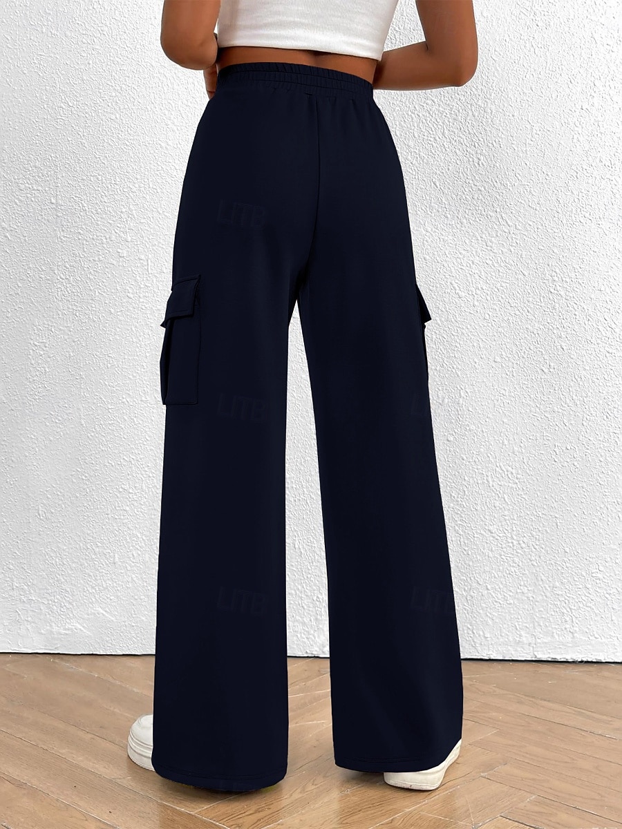 Women's Cargo Pants Chinos Vacation Streetwear Casual Full Length Medium Waist Plain Drawstring Pocket Comfy Comfort Micro-elastic Daily Outdoor Street Black White Dark Navy Royal Blue Spring Fall 2026 - $32.99 –P9