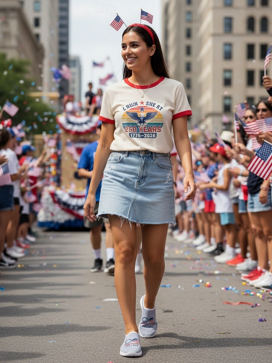 Teniși sport patriotici albi pentru femei – pantofi de mers ușori și respirabili, cu imprimeu cu steagul american și grafică cu 250 de ani, pentru ținute casual, evenimente de sărbători, călătorii și 2026 - $32.99 –P4