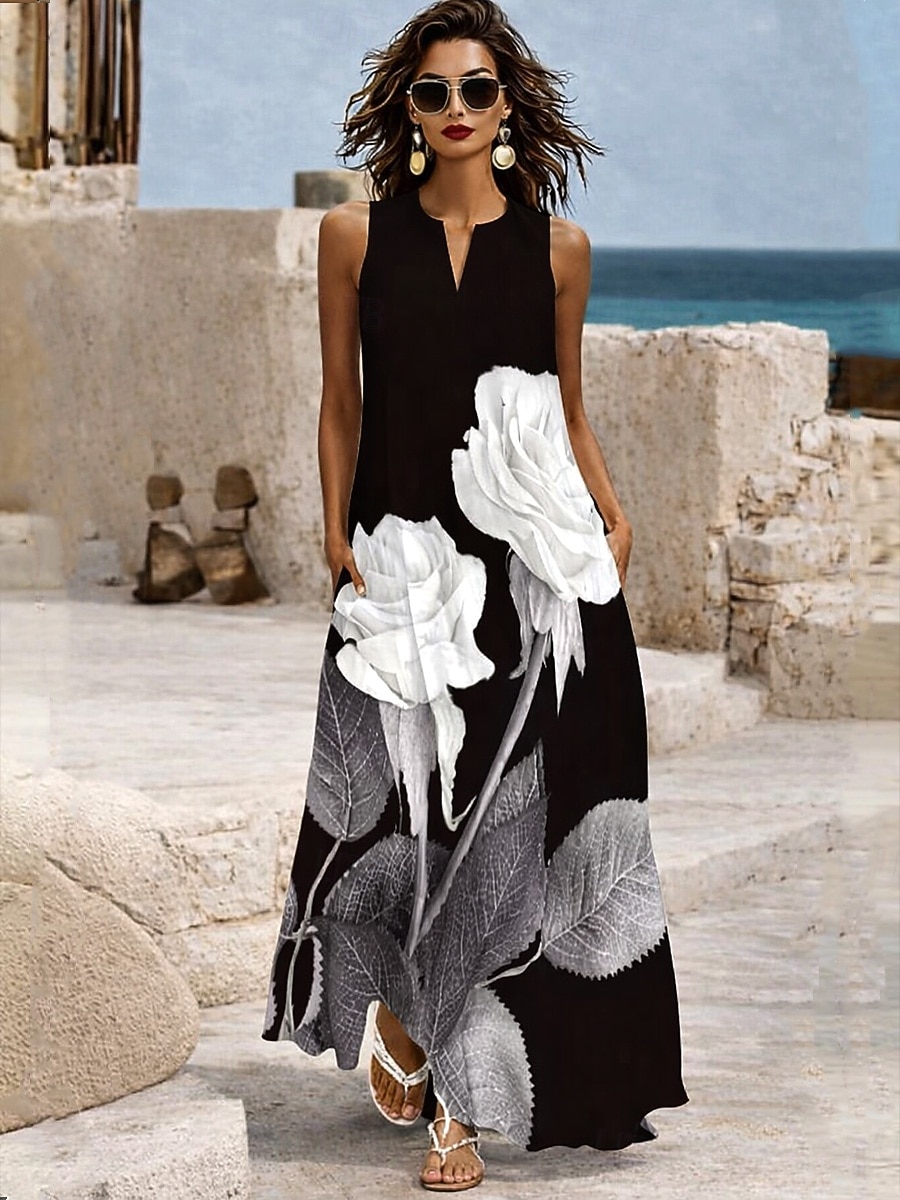 Femmes Robe maxi Robe d'Été Robe trapèze Robe d'été Vacances Occasionnel Boho Quotidien Fête Coupe Ample Graphique Tribal Plume Sans manches Col en V Col Halter Bleu Noir Blanche Rouge claire Ét de 2026 ? $39.99 –P4