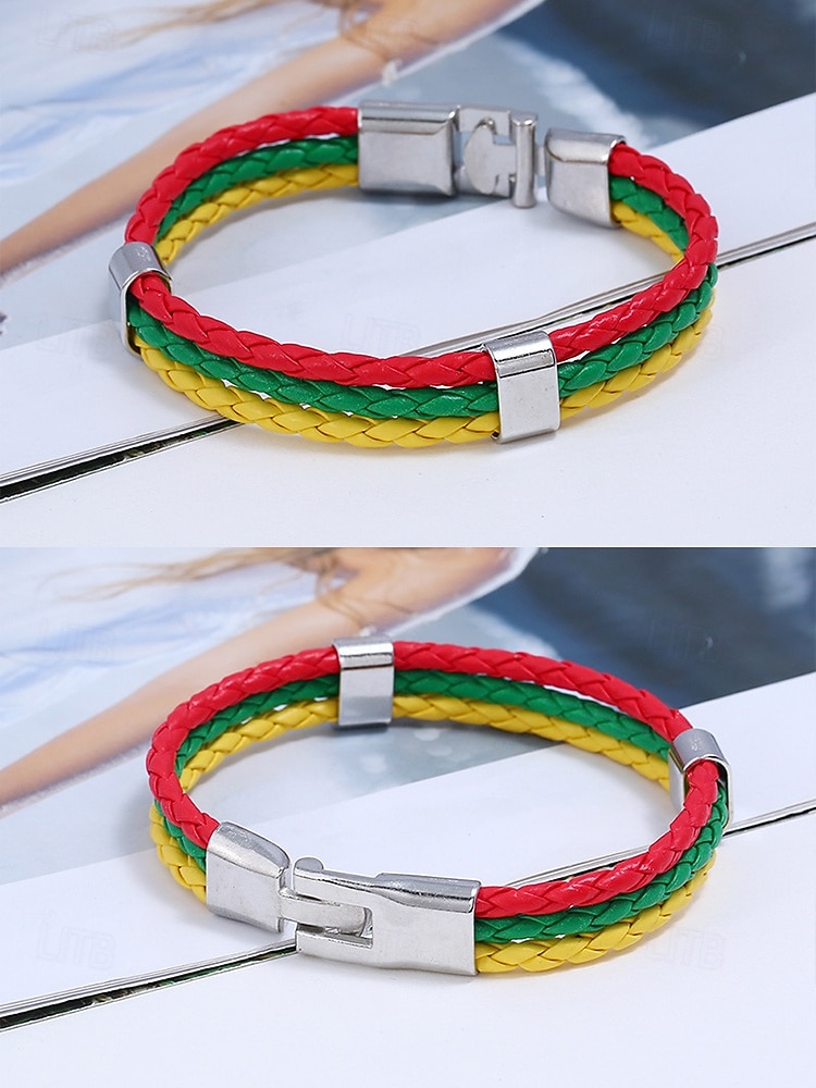 Bracciale da uomo intrecciato in similpelle, disponibile in diversi colori, ispirato alla bandiera americana, ideale per partite di calcio, tifosi, tifosi di football, per lo spirito di squadra e per un look casual da giorno di partita. del 2026 a $7.99 –P7