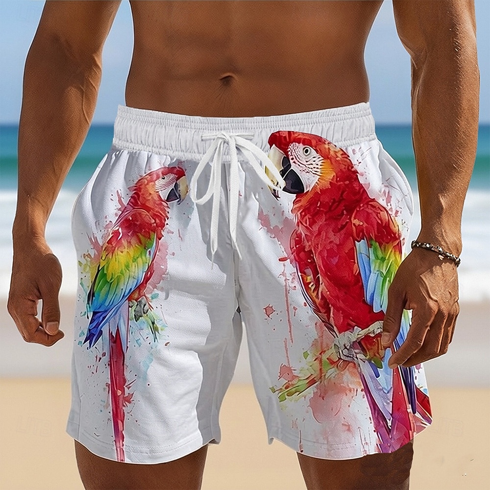 Herre Dyr Papegøye Badeshorts Surfeshorts Medium Midje Hawaiisk Strandferie Sidelommer Mesh fôr Elastisk snøring i midjen Designer Klær 2026 - $20.99 –P1