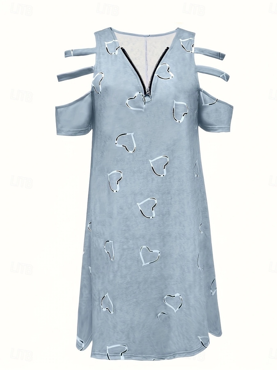 Women's Mini Dress Casual Dress Print Dress Elegant Fashion Modern Outdoor Vacation Going out Loose Fit Heart Short Sleeve V Neck Blue White Purple Green Summer Spring 2026 - $16.49 –P18
