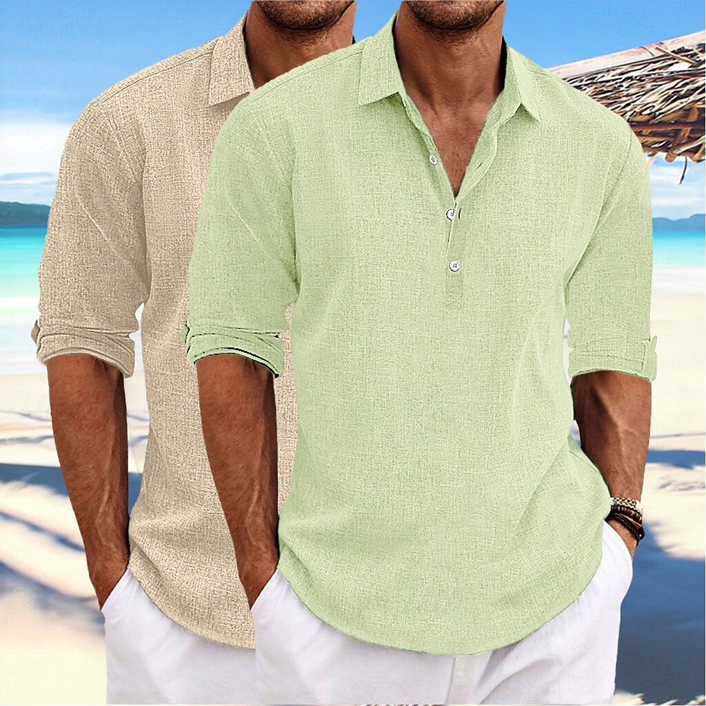 Férfi Ing Vászon ing Nyári póló Strandruházat Sima Hétköznapi Vakáció Zöld+Szürke Fehér + khaki Khaki + fekete Zöld+Khaki Hosszú ujj Térfogatcsökkenés Tavaszi nyár Nyár Ruházat 2026 - $37.99 –P11