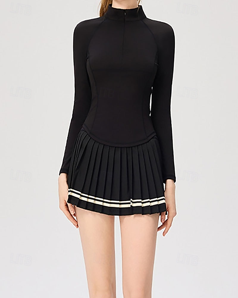 Women's Solid Colored Athletic Shirt Tennis Shirt Tennis Tee Sport Top Long Sleeve Zipper Quick Dry Breathable Volleyball Tennis Badminton High Neck Tee Tshirt Compression Clothing Black White 2026 - $25.99 –P4