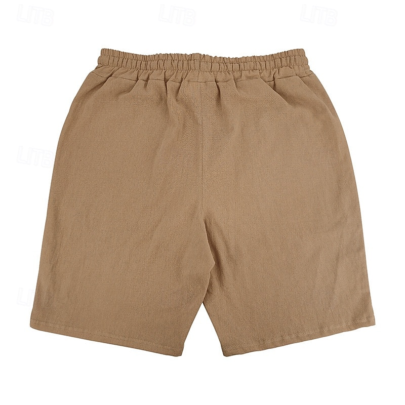 Men's Shorts Linen Shorts Summer Shorts Beach Shorts Drawstring Elastic Waist Buttons Plain Solid Comfort Breathable Knee Length Daily Outdoor Beach Vacation Fashion Black White Inelastic 2026 - $22.99 –P8