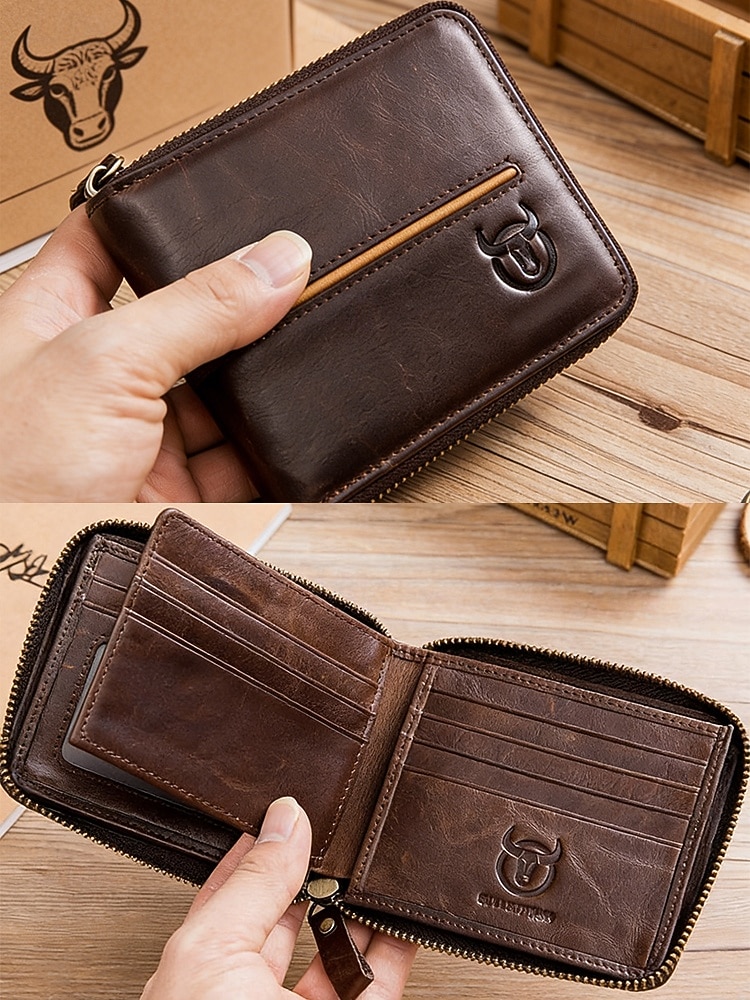 Herre vintage lommebok i ekte skinn i flere farger stor kapasitet flere kort glidelås rundt bifold lommebok for uformell daglig bruk, reiseferie og hverdagsbruk 2026 - $26.99 –P5