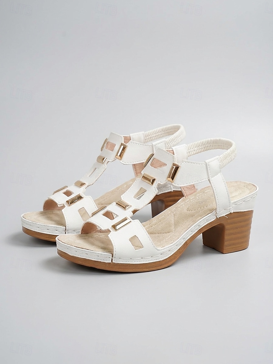Sandales blanches à talons carrés ajourées pour femmes – chaussures d'été élégantes pour une tenue décontractée, une garden-party, un rendez-vous ou au quotidien. de 2026 ? $26.99 –P1