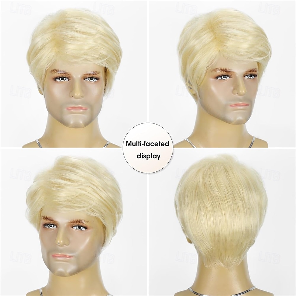 Mens Blonde Wig Short Straight Natural Fluffy Layered Synthetic Hair Wigs for Men Guy Daily Wear Anime Costume 2026 - $28.99 –P5