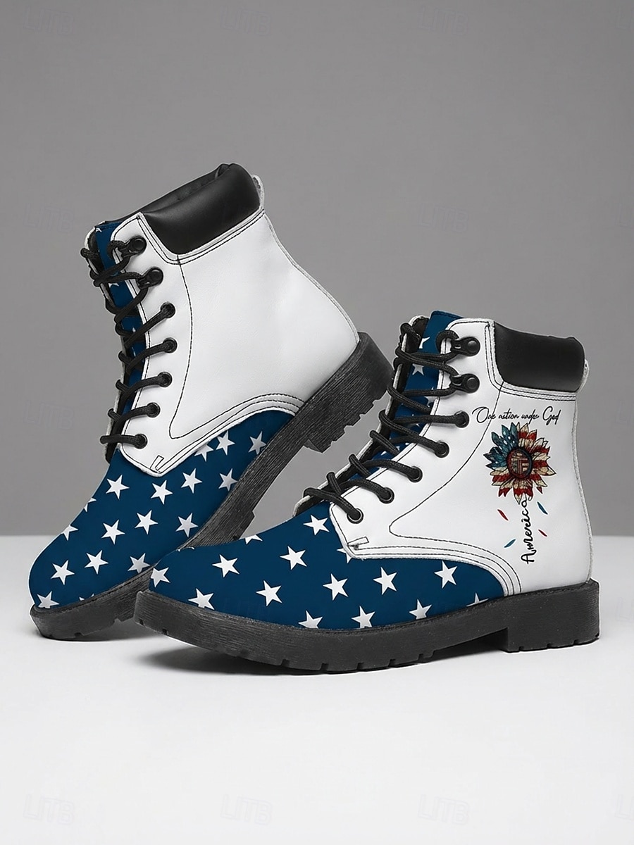 Botas de combate patrióticas para hombre: botas con estampado de estrellas y bandera para desfiles, 4 de julio, 250.º aniversario de EE. UU. y celebraciones festivas. 2026 - $69.99 –P1