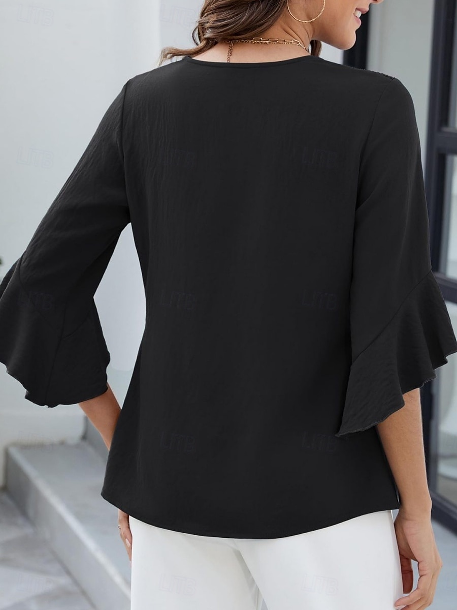 Per donna Camicia Blusa Top in chiffon Volant Semplice Elegante Classico Moderno Manica 3/4 Scollo a V Top Regolari Quotidiano Ferie Uscire Nero Bianco Verde Azzurro Estate Primavera del 2026 a $27.99 –P17