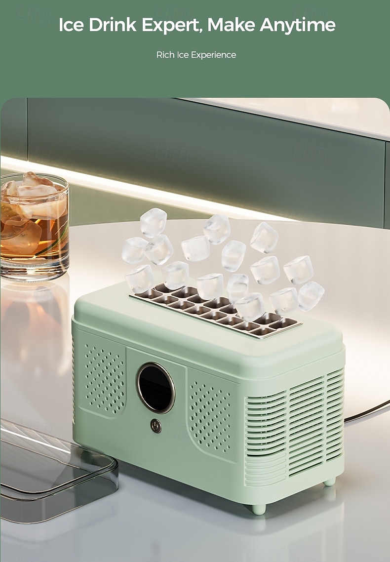 Mini ijsmachine voor op het bureau, draagbare ijsmachine voor thuis, kantoor of camper, maakt ijs in 10-15 minuten, compacte kleine ijsmachine met 12/16 ijsblokjes per cyclus. 2026 - $146.99 –P10