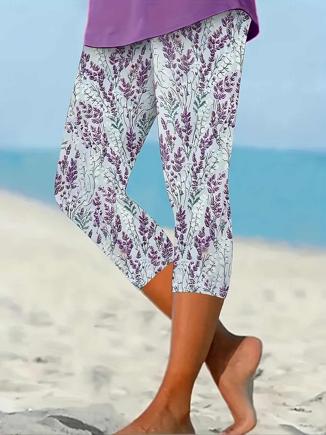 Women's Chinos Leggings Vacation Streetwear Casual Capris High Waist Floral Graphic Printing Comfort Soft Comfortable Stretchy Daily Outdoor Vacation Purple Summer Spring Fall Regular Fit 2026 - $20.99 –P2
