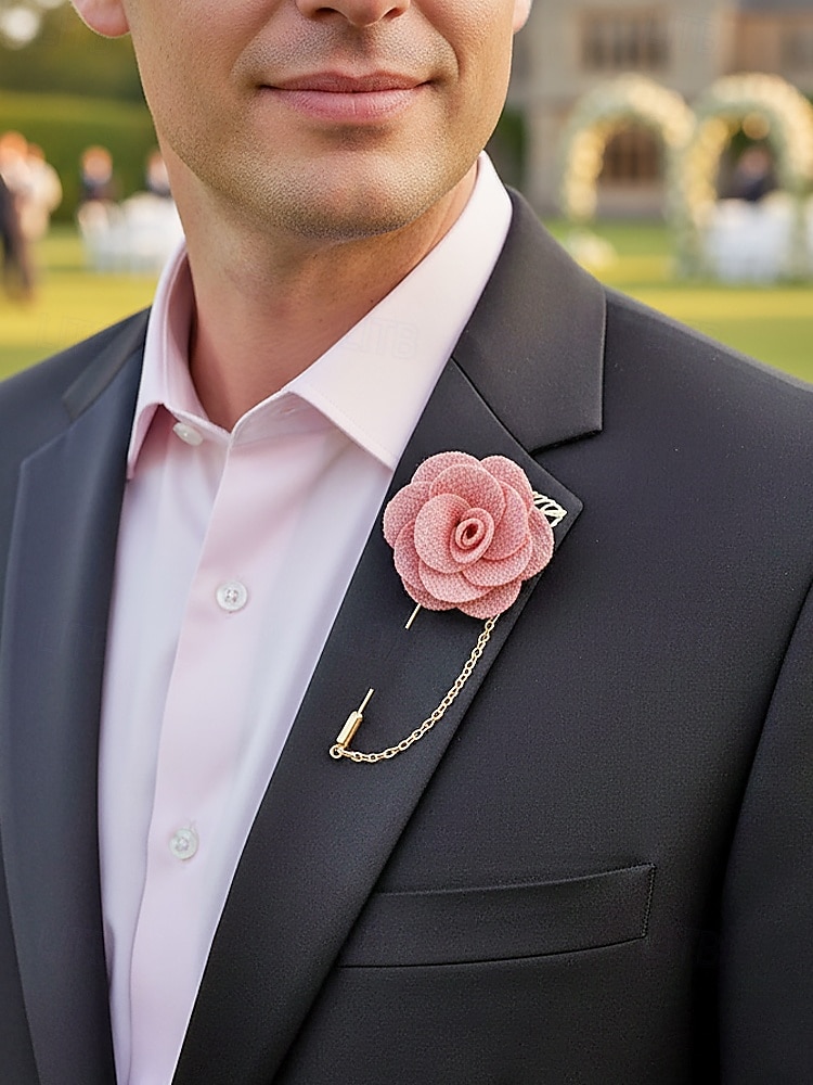 Pin de solapa con flor de poliéster elegante para hombre: múltiples opciones de color, elegante y moderno, perfecto para bodas y fiestas. 2026 - $7.99 –P1