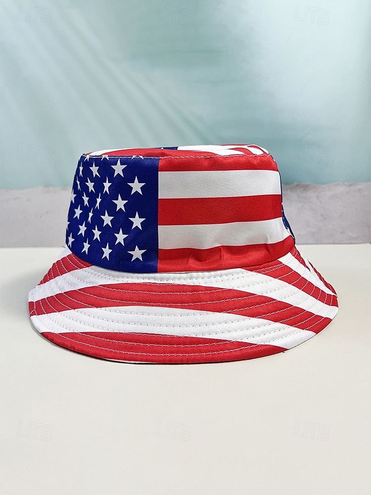 Patriotisk, trykt polyester bøttehatt for kvinner, solhatt med bred brem, til 250-årsjubileum, uavhengighetsdag, fritidsklær og reiseferie 2026 - $11.99 –P7
