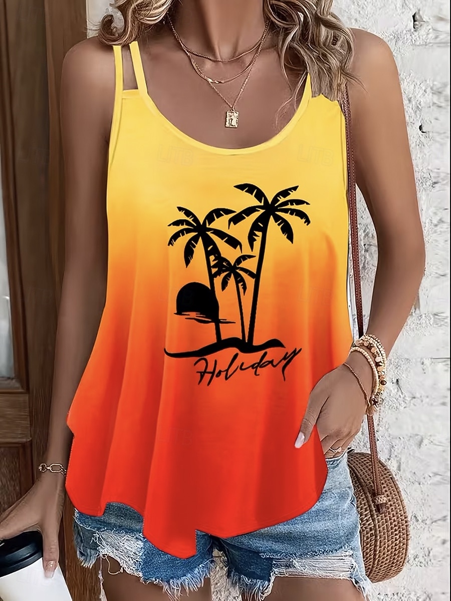 Women's Tank Top Summer Tops Dressy Tops Print Ombre Graphic Vintage Stylish Classic Sleeveless Crew Neck Spaghetti Straps Regular Tops Daily Blue Orange Summer Spring 2026 - $19.99 –P1