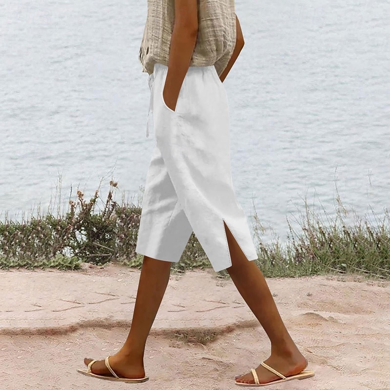 Γυναικεία Κάπρι παντελόνια Βαμβακερό λινό παντελόνι κινέζικα Καλοκαιρινό σορτς Διακοπές Κομψό στυλ street Καθημερινό Μήκος γόνατος Μεσαία Μέση Σκέτο Κορδόνι Τσέπη Άνετα Άνεση Ελαστικό 2026 - $17.49 –P3