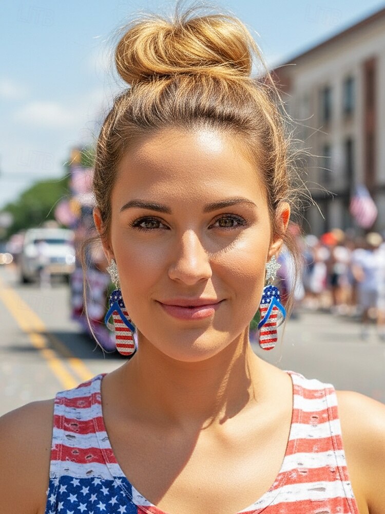 Patriotische Acryl-Ohrhänger für Damen, mehrfarbiger Statement-Schmuck in Rot, Weiß und Blau für die Feierlichkeiten zum 250. Jahrestag der USA, den Unabhängigkeitstag und den Alltag. 2026 - $7.99 –P1