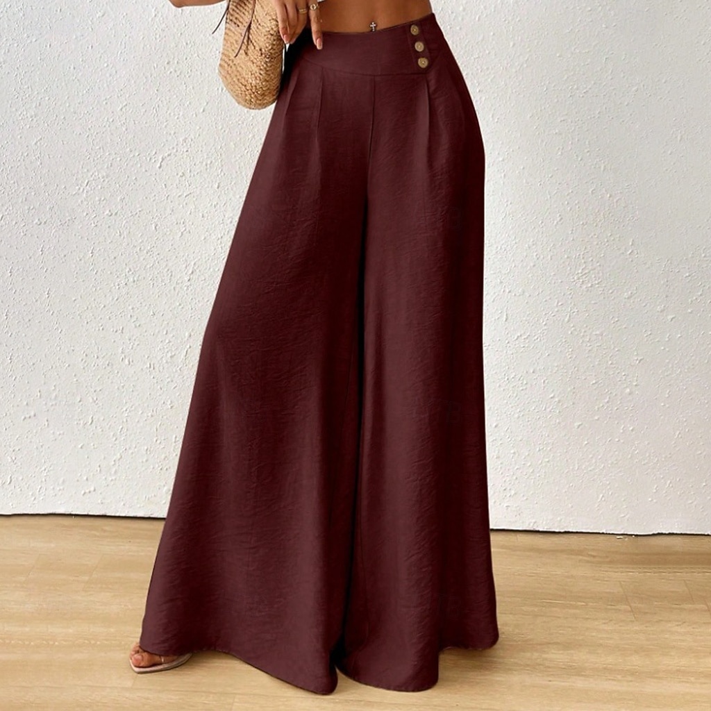 Women's Trousers Summer Pants Beach Pants Casual Pants Vacation Fashion Casual Daily Full Length High Waist Solid Color Plain Pocket Wide Leg Comfort Lightweight Soft Inelastic Streetwear Beach 2026 - $27.99 –P5
