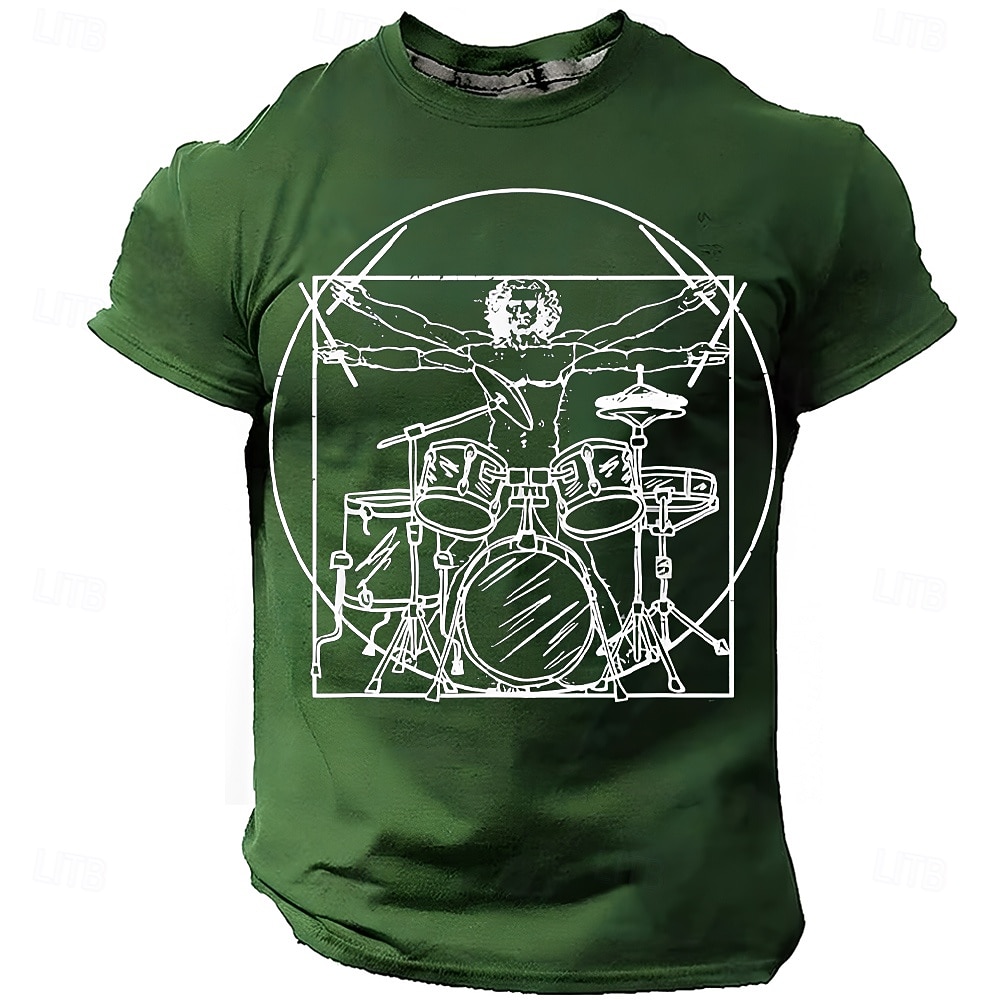 Men's Vitruvian Drummer Funny Drumming Parody T-Shirt Renaissance Art Mashup Percussionist Gift Rock Band Music Lover Graphic Tee Casual Short Sleeve Designer Apparel S-5XL 2026 - $21.99 –P2