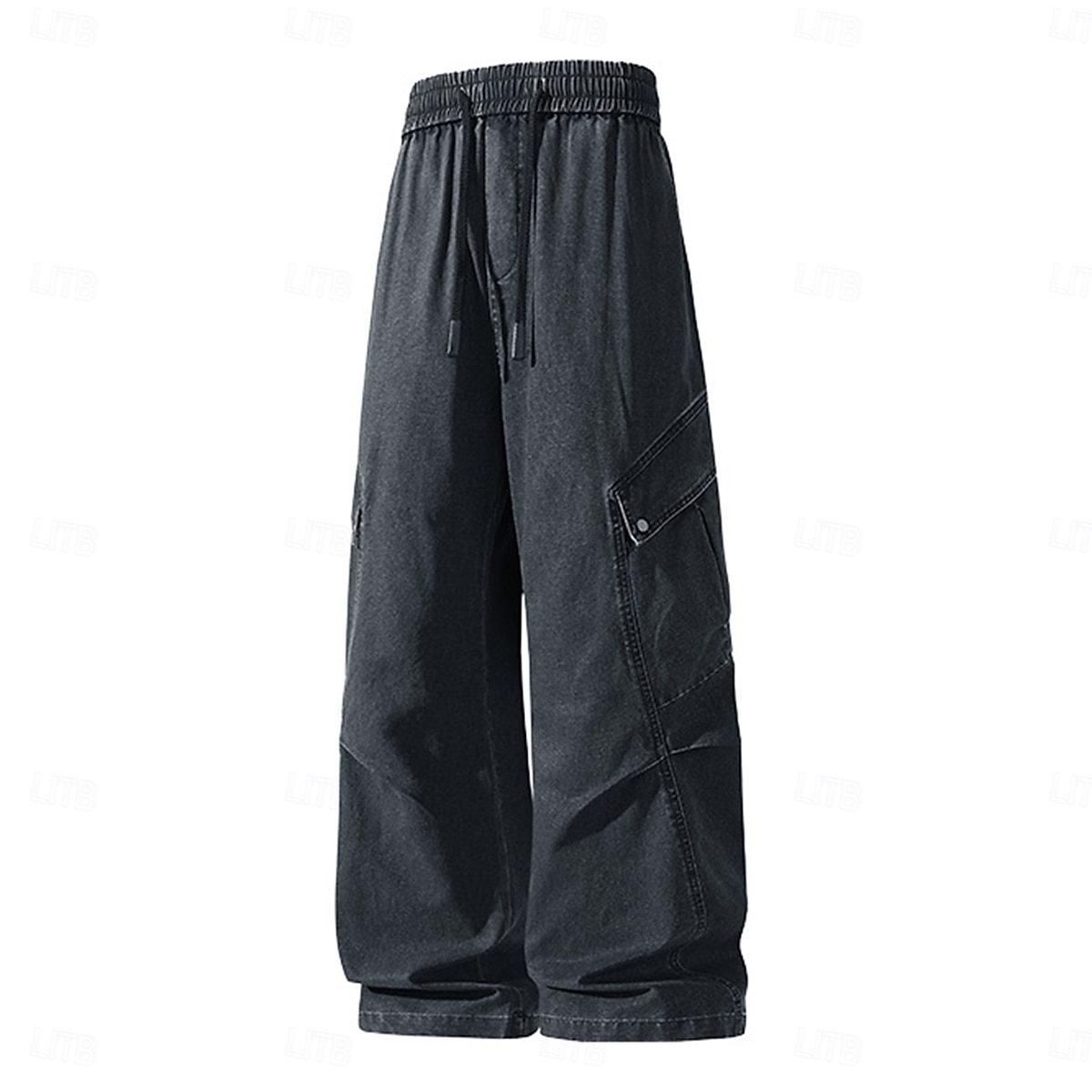 Pantalon cargo en denim 100 % coton softfade™ pour homme, coupe décontractée, taille élastiquée avec cordon de serrage, jambes larges, coupe unie, confortable et respirant, longueur standard, style décontracté au quotidien, idéal pour les activités de ple de 2026 ? $37.99 –P8