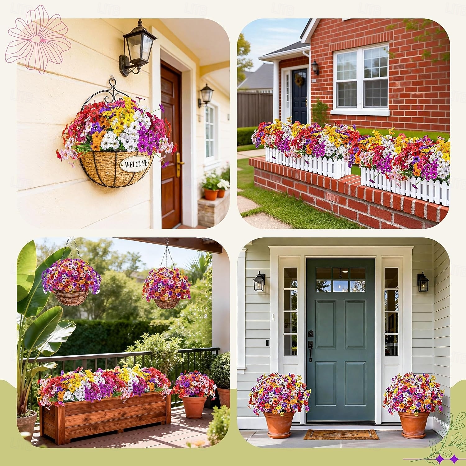 2026年 屋外用UV耐性フェイクパンツ春の花の造花24束、屋外プランター、結婚式、自宅、庭、パティオ、ポーチの装飾（8色）  コレクション – $28.99 –P2