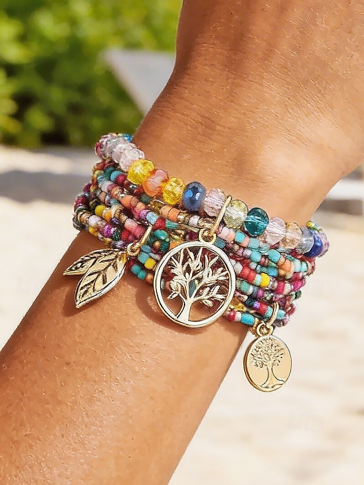 Women's Bohemian Tree of Life Beaded Bracelet – Alloy & Multi-Colored Beads, Perfect for Casual Wear & Beach Vacation Style 2026 - $9.99 –P2