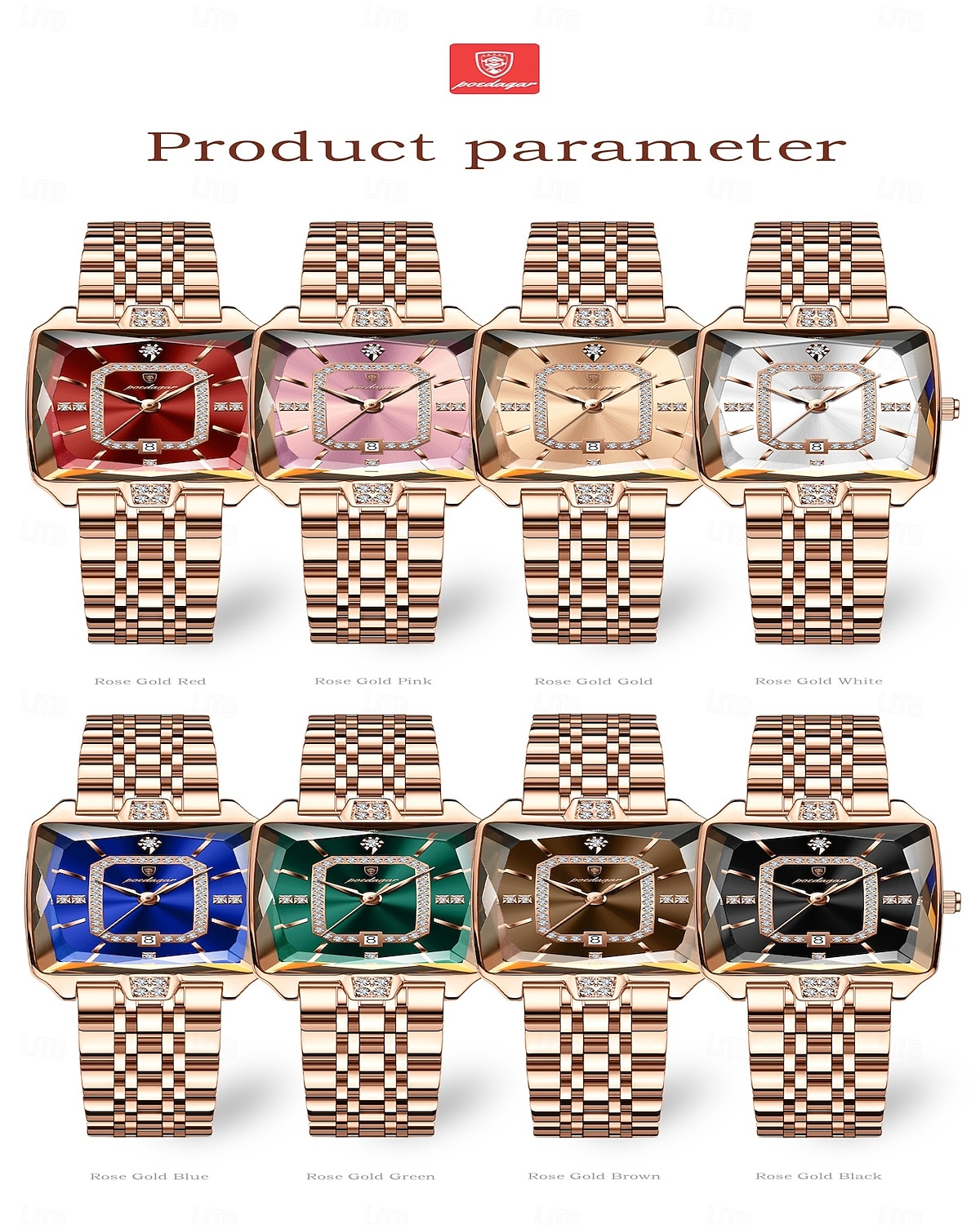 Mother's Day Gift Women's Watch, Rose Gold Square Dial with Sparkling Crystals, Waterproof Stainless Steel Band Quartz Wrist Watch, Elegant Dress Watch Jewelry for Her Wife, Multiple Color Dials 2026 - $35.99 –P4