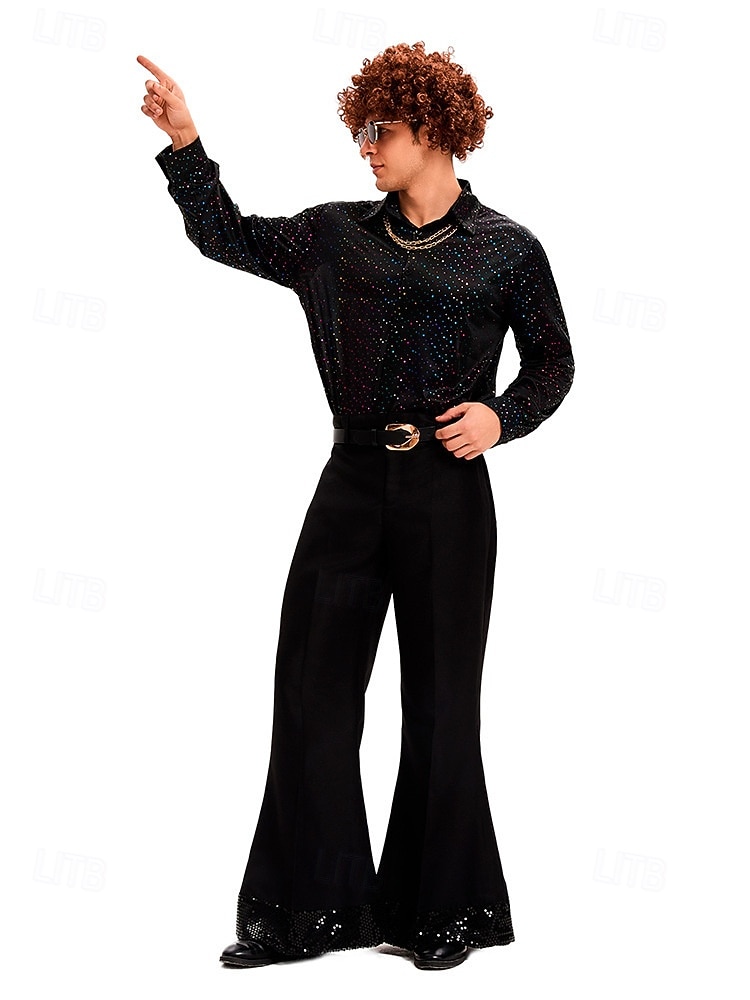 Setti Retro / vintage 1970 luku Pusero / hame Housut Pitkähihainen Hippi Disko Naamiaispuku Miesten Halloween Karnevaali musiikkifestivaali Retro-teemaiset juhlat Aikuisten Pusero Housut 2026 - $51.99 –P5