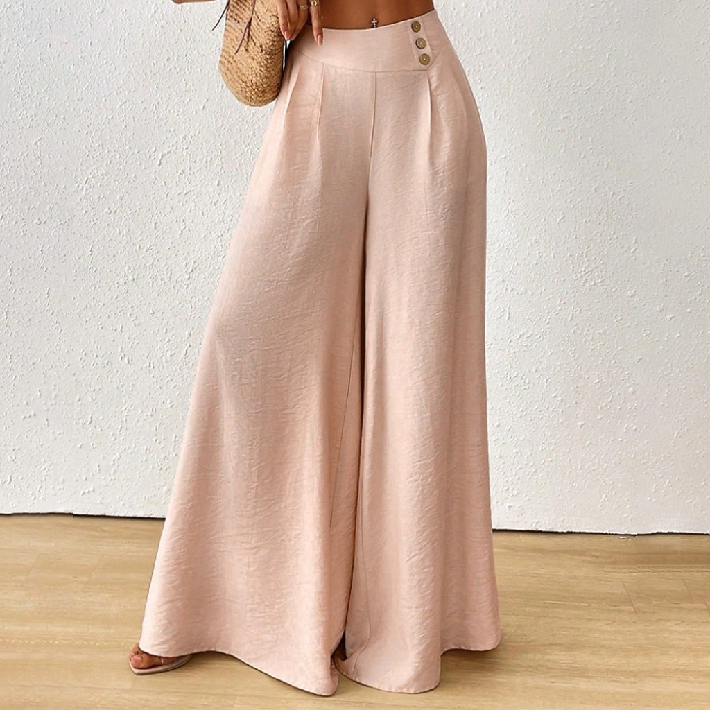 Women's Trousers Summer Pants Beach Pants Casual Pants Vacation Fashion Casual Daily Full Length High Waist Solid Color Plain Pocket Wide Leg Comfort Lightweight Soft Inelastic Streetwear Beach 2026 - $27.99 –P4