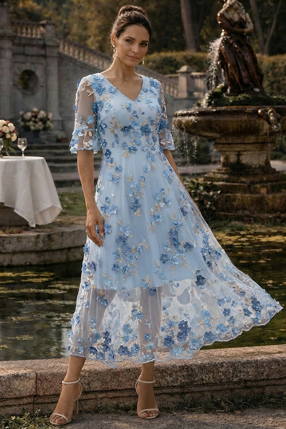 Linea ad A Abito Lunghezza alla caviglia Lunghezza Tè Vestito maxi Vestito da Festa Abito da Cocktail Abito da cerimonia per signora Manica Corta Scollo a V Elegante Vintage Lussuoso Formale Ospite del 2026 a $182.99 –P2