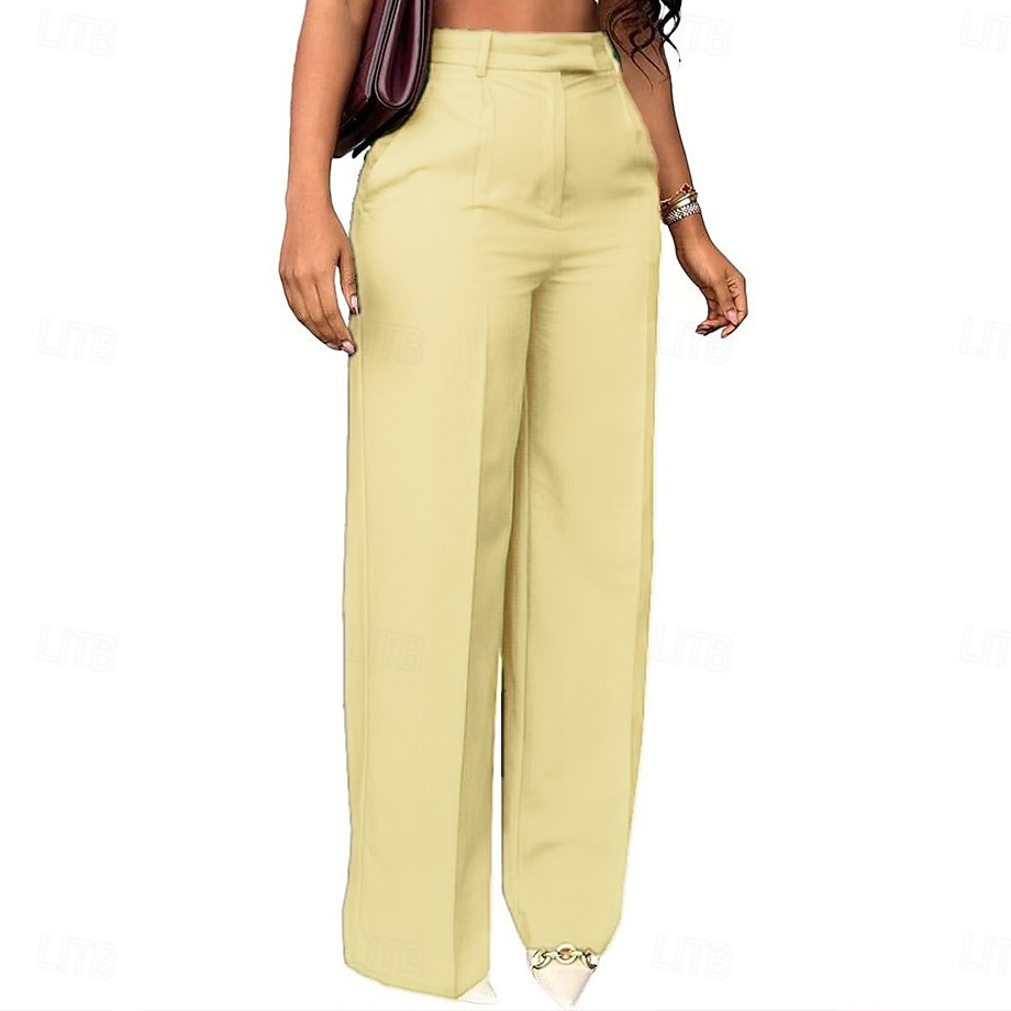 Mulheres Calças Social Elegante Moda Casual Diário Comprimento total Cintura Alta Côr Sólida Tecido Bolsos Perna reta Conforto Macio Respirável Micro-Elástica Streetwear Praia Feriado Cinzento Escuro de 2026 por $34.99 –P12