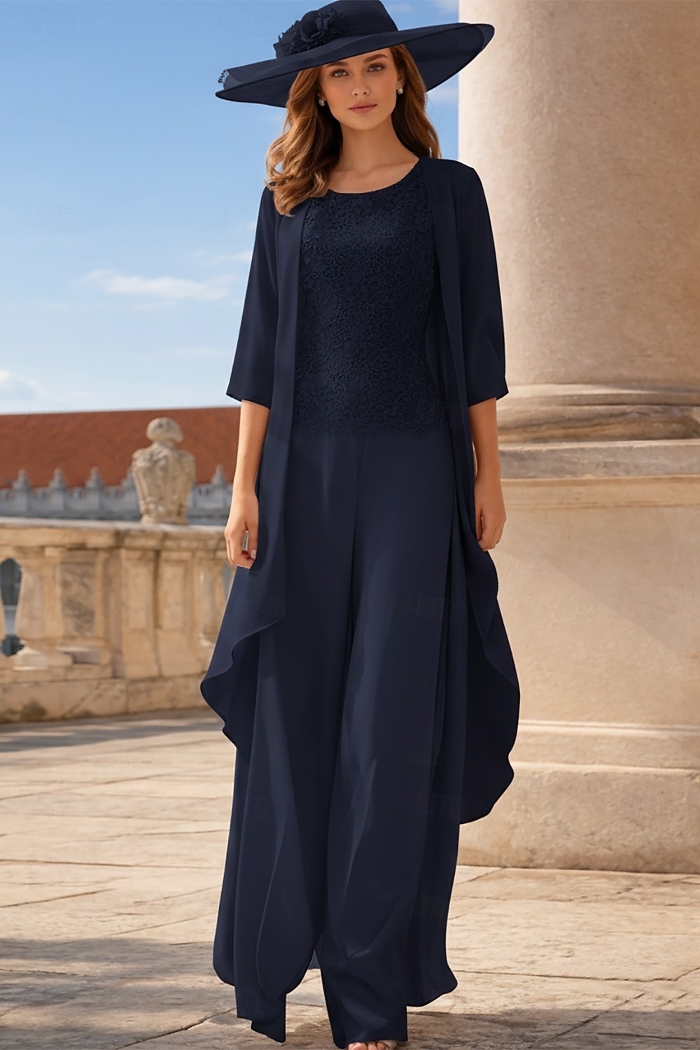 Broek 3-delig pak Tot de grond Moeder van de bruid jurk Mouwloos Ronde hals Elegant Grote maten Formeel Bruiloft gast Chiffon Kant met Appliqués 2026 - AU $253.66 –P11