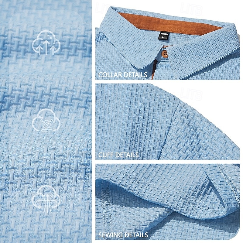 Homens Textura Polo Malha Waffle Casual O negócio Clássico Manga Curta Moda Moderno Côr Sólida Botões Verão Primavera Normal Preto Branco Azul Marinha Verde Tropa Textura de 2026 por $20.99 –P2