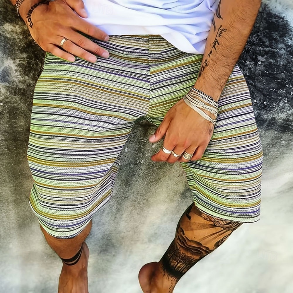 Men's Boho Striped Geometric Pattern Sweat Shorts Beach Shorts Terry Shorts Mid Waist Retro Vintage Daily Streetwear Holiday Drawstring Elastic Waist 3D Print Designer Clothing Apparel 2026 - $20.99 –P2
