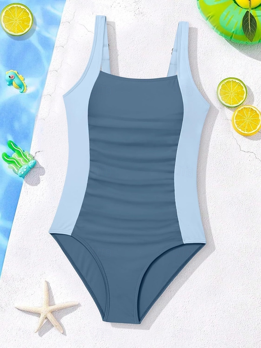 Kids Girls' Swimsuit Outdoor Beach Color Block Vacation Fashion Patchwork Bathing Suits 4 years+ Summer Blue Black 2026 - $18.99 –P6