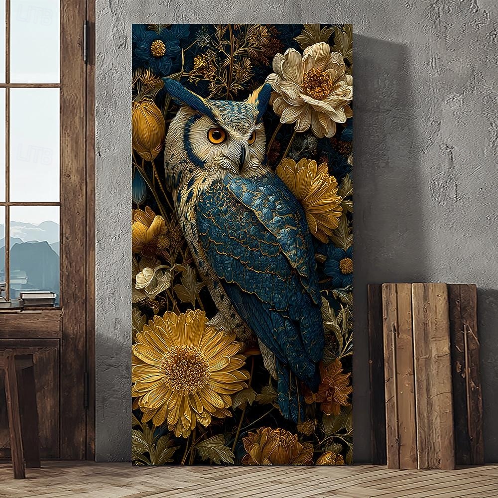 sininen pöllö keltaisilla auringonkukilla keskiyön kukkataide tähtitaivas ovibanneri seinävaate autotallin oven banneri kodin sisustus etuoven koristelu eteisen sisustus sisällä ja ulkona 2026 - $17.99 –P4