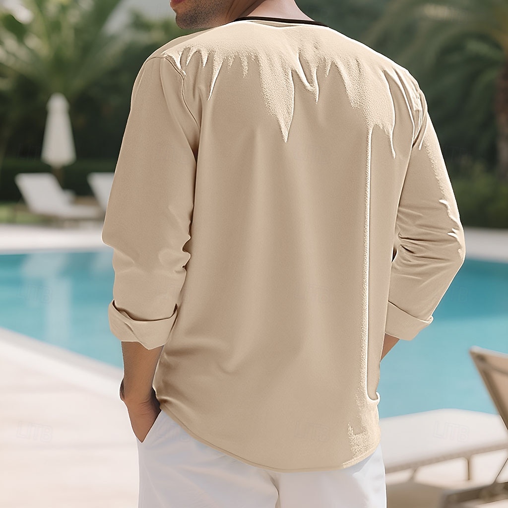 Pánské Tričko Tričko Henley Bavlněné plátěné tričko Dlouhý rukáv Henley Léto Jaro Barevné bloky Vinobraní Šik ven stylové Slátanina Barevné bloky Knoflíky Ležérní Denní Venkovní Bílá Černá Khaki Top 2026 - $22.99 –P7